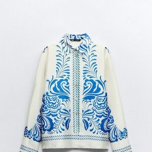 Zara Blue and Cream Blouse XS